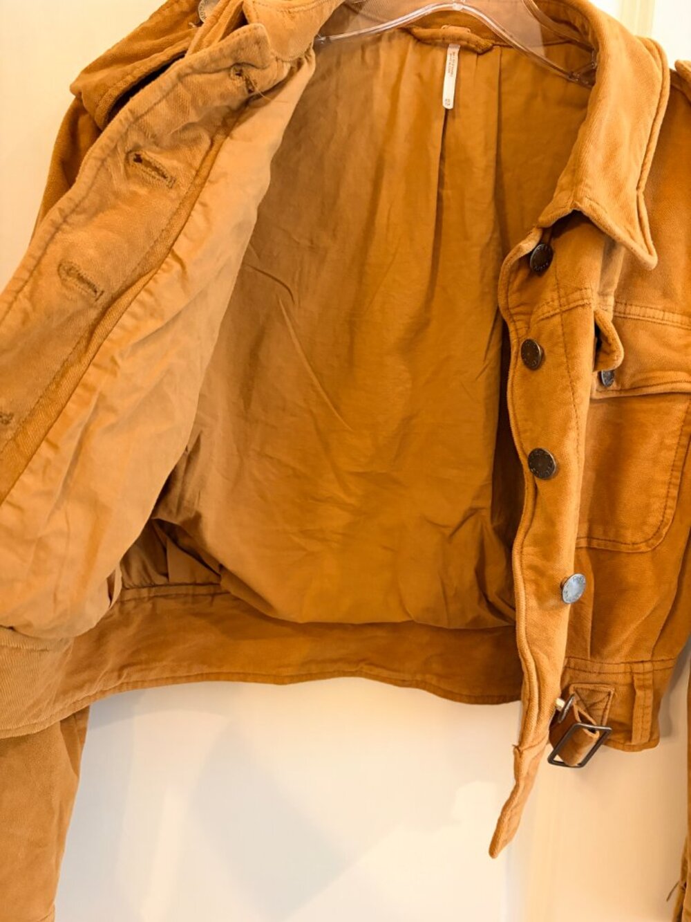 Free People Jacket XS Camel Brown Rust Cropped Military - Picture 6 of 8